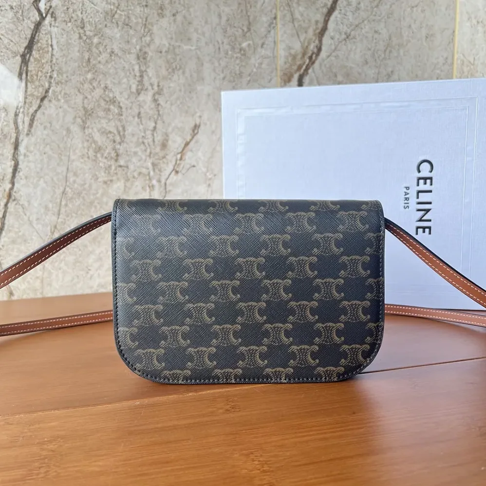 Celine Duo Wallet on Strap in Triomphe Canvas and Calfskin for Women