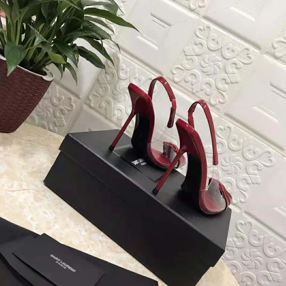 Saint Laurent YSL Chica Slingback Pumps in Tpu and Patent Leather for Women in Maroon