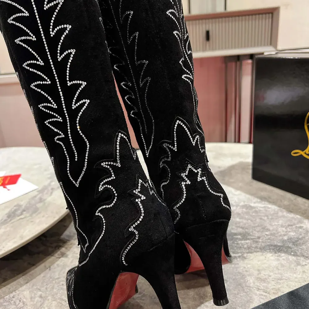Christian Louboutin Santia Botta Strass 85 mm Low Boots Veau Velours and Strass for Women in Black