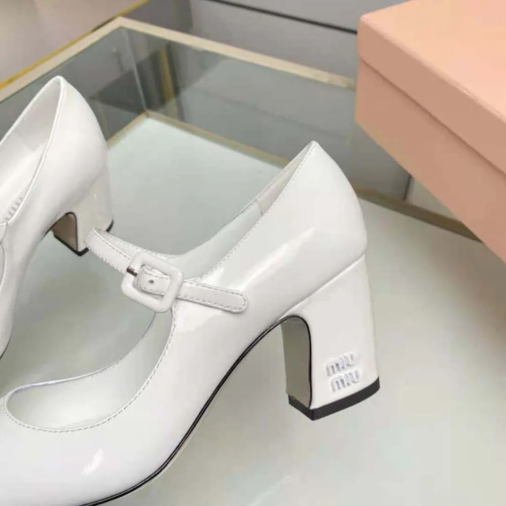 Miu Miu Patent Leather Pumps with Metal Lettering Logo for Women in White Miu Miu Patent Leather Pumps with Metal Lettering Logo for Women in White