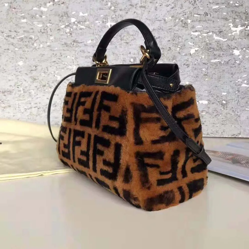 Fendi Peekaboo Iconic Mini Brown Sheepskin Bag for Women