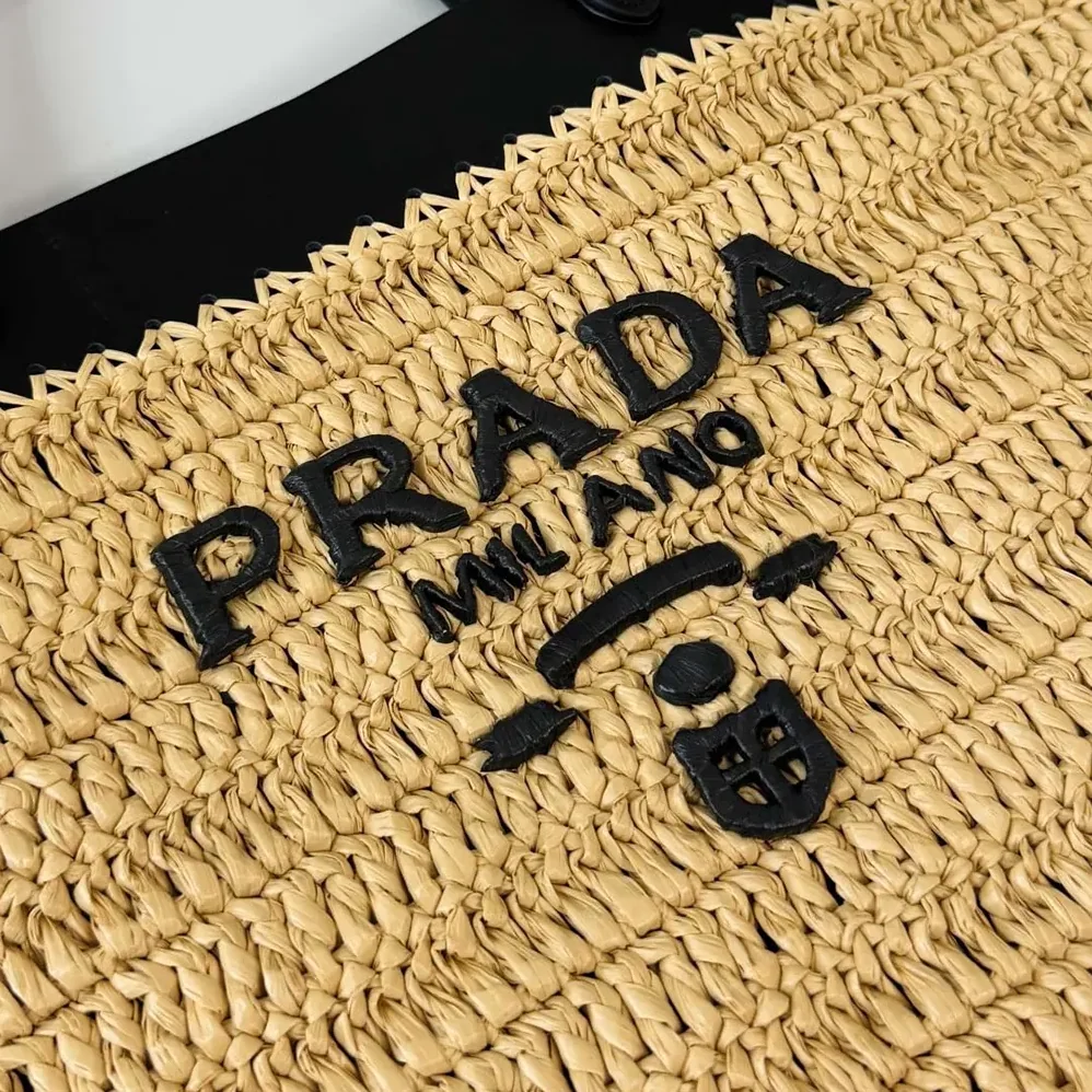 Prada Medium Crochet and Leather Tote Bag for Women in Black