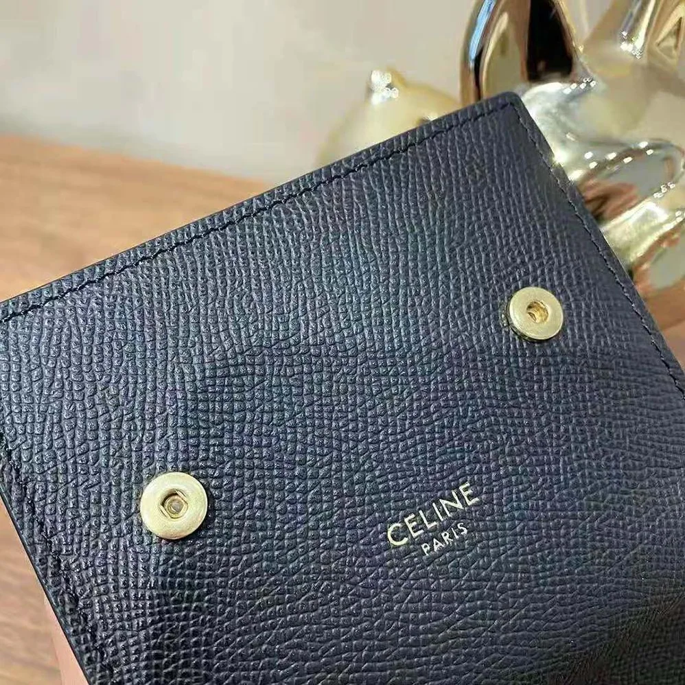 Celine Small Trifold Wallet in Grained Calfskin for Women in Black