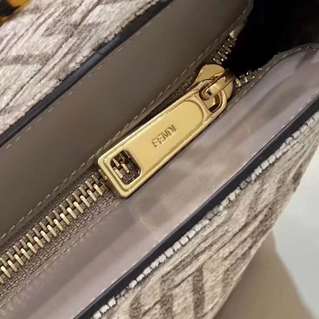 Fendi O'Lock Zip Dark Grey Tapestry Fabric Bag for Women Fendi O'Lock Zip Dark Grey Tapestry Fabric Bag for Women