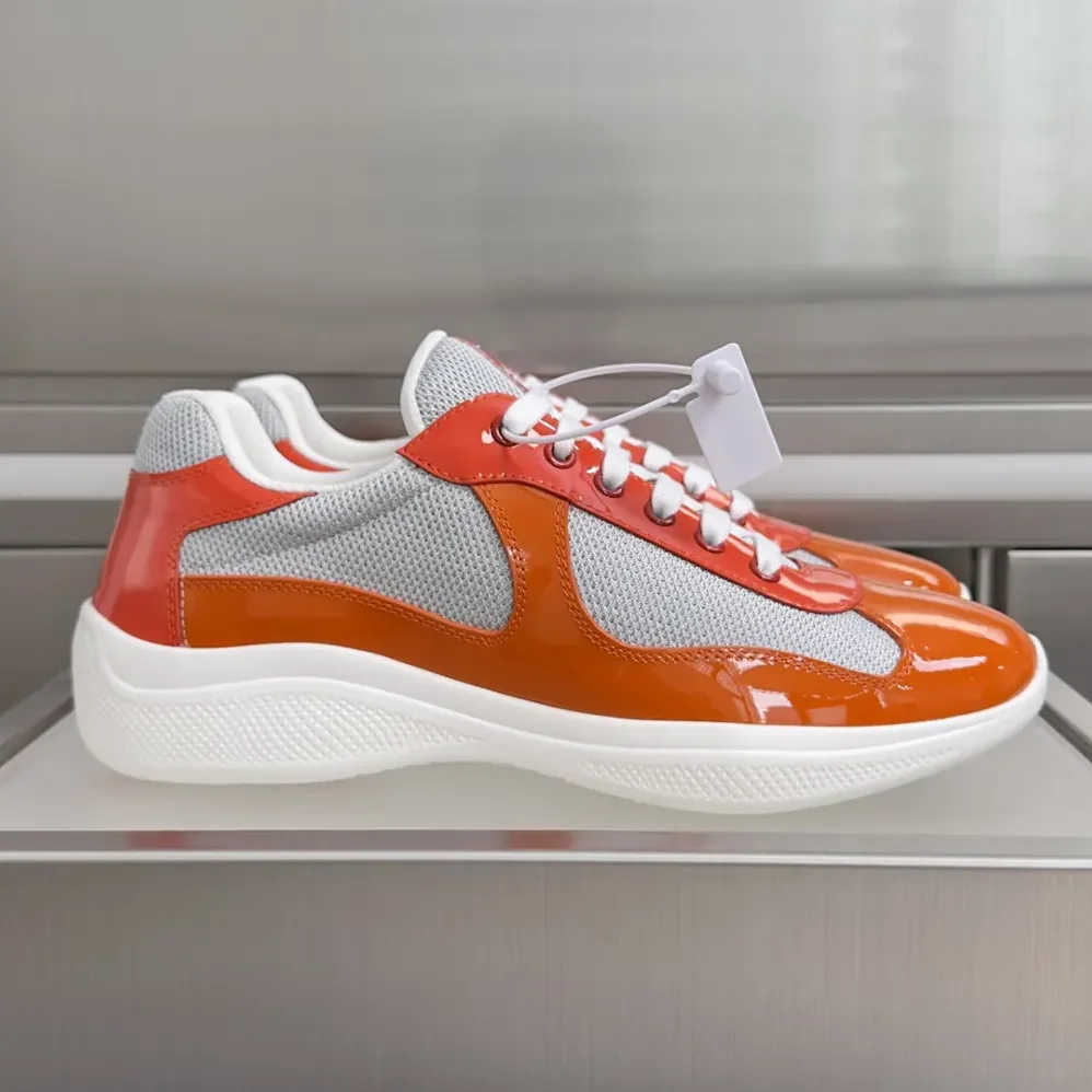 Prada Patent Leather And Technical Fabric Prada America'S Cup Sneakers for Unisex in Orange