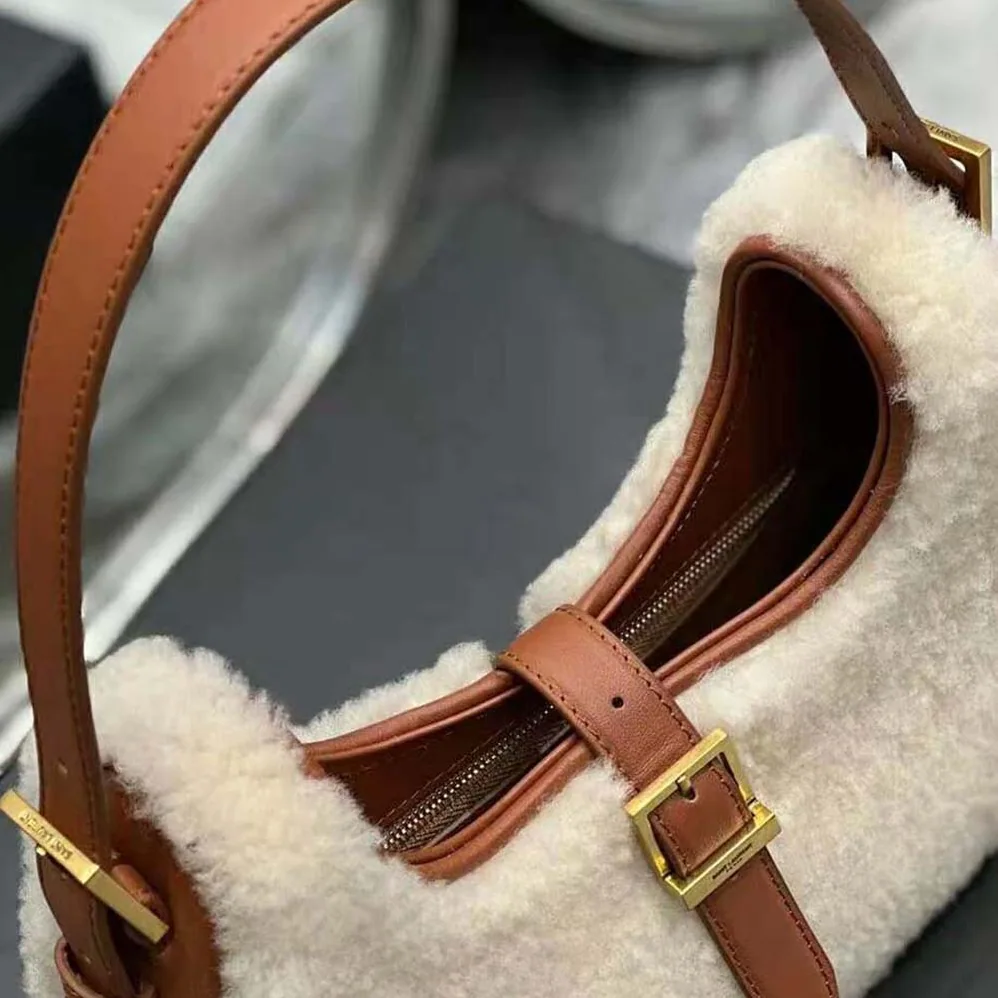 Saint Laurent YSL Le Fermoir Hobo Bag in Merino Shearling for Women Saint Laurent YSL Le Fermoir Hobo Bag in Merino Shearling for Women