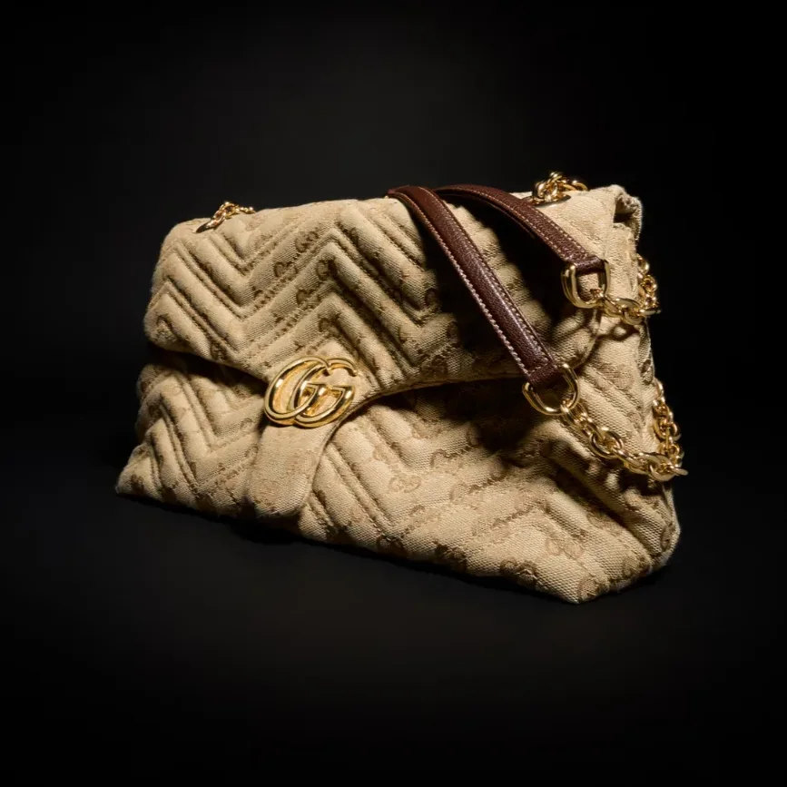 Gucci Marmont Medium Shoulder Bag / Sand/ Dark Brown Gold Hardware