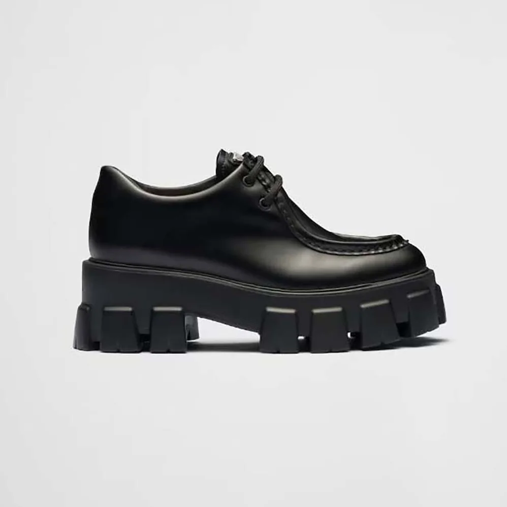 Prada Monolith Brushed Leather Lace-up Shoes for Women in Black Prada Monolith Brushed Leather Lace-up Shoes for Women in Black