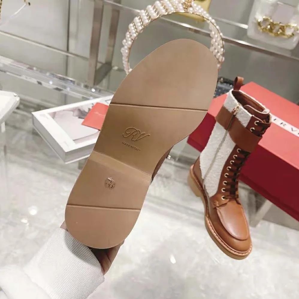 Roger Vivier Viv' Rangers Strass Buckle Boots in Fabrics for Women Roger Vivier Viv' Rangers Strass Buckle Boots in Fabrics for Women