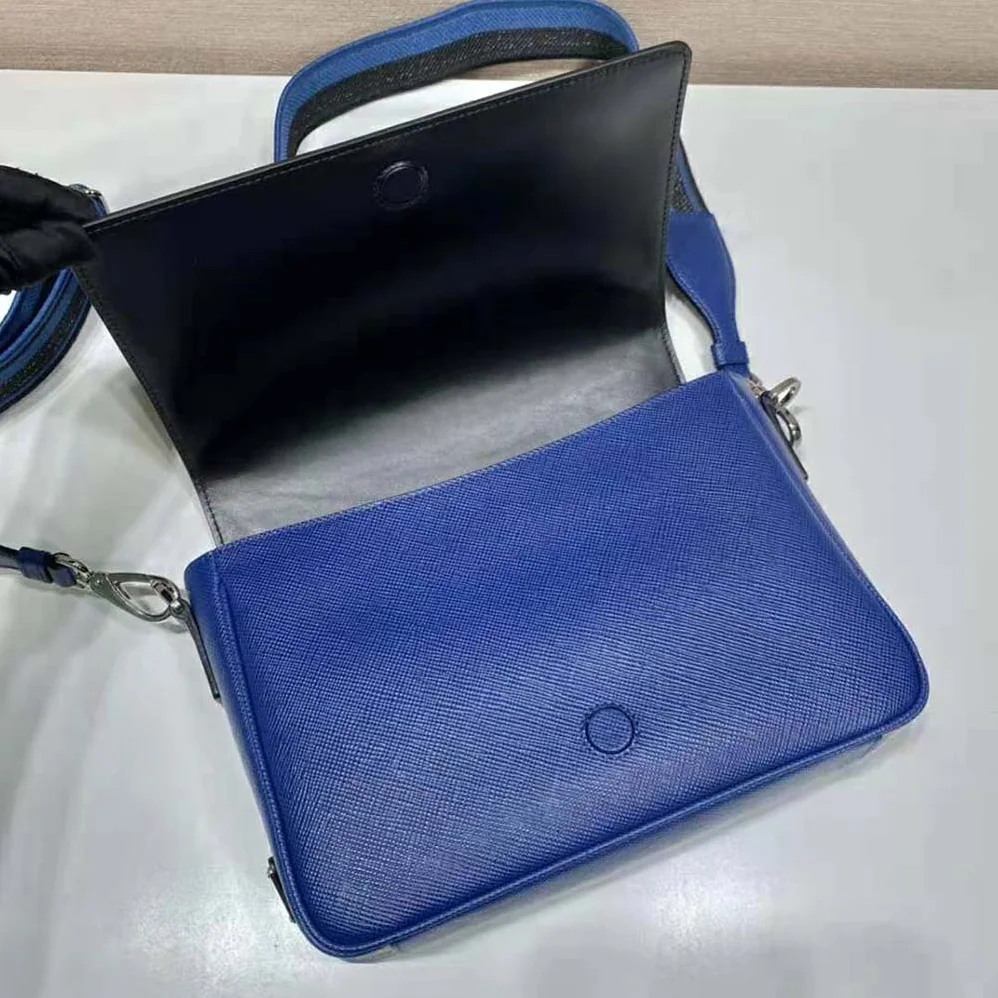 Prada Saffiano Leather Shoulder Bag with Sleek for Men in Navy