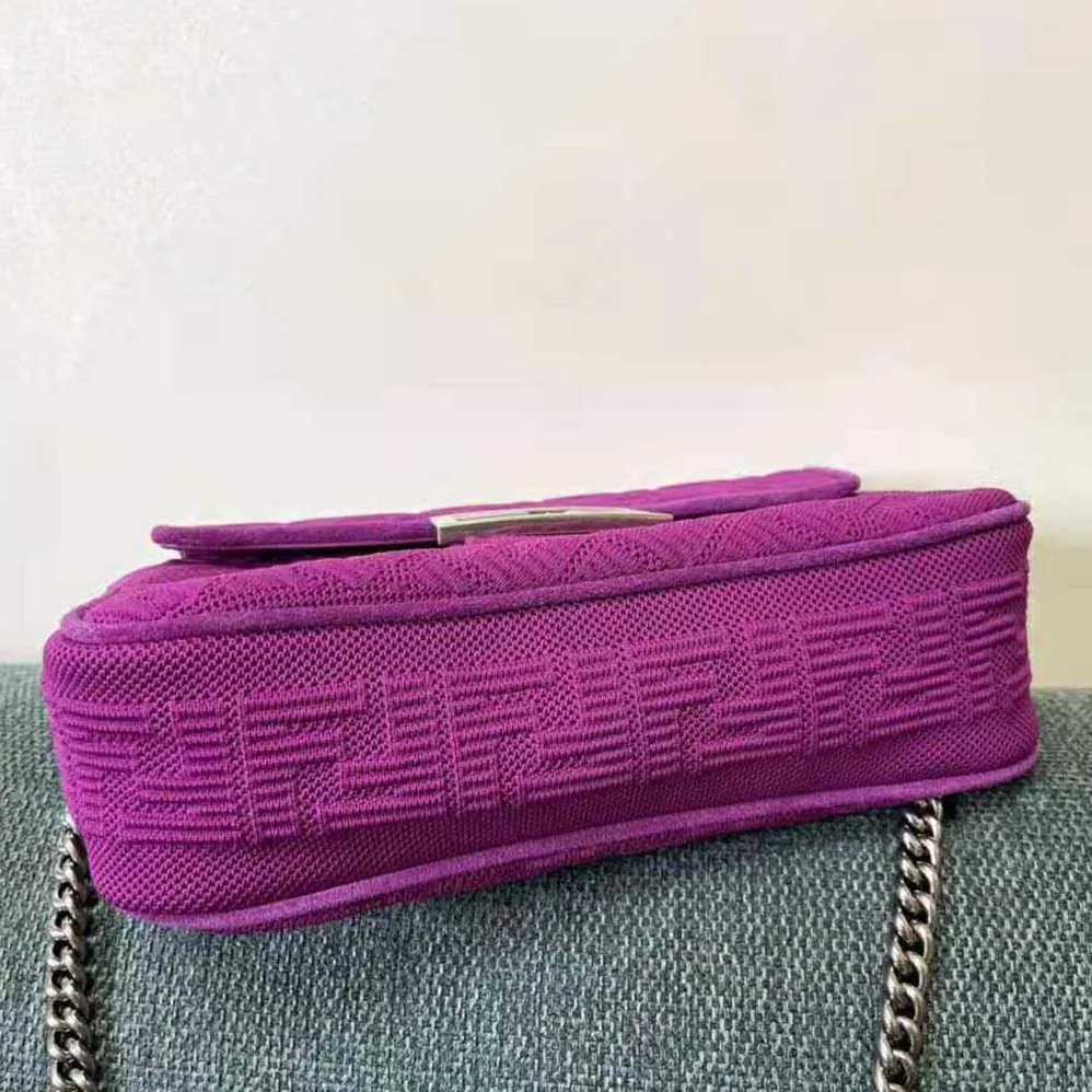 Fendi Midi Baguette Chain FF Fabric Bag for Women in Purple