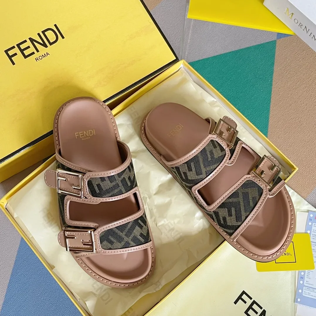 Fendi Feel Brown FF Fabric Slides 8X8326AEGVF1HHG