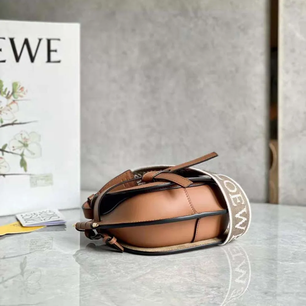 Loewe Mini Gate Dual Bag in Soft Calfskin and Jacquard for Women in Brown Loewe Mini Gate Dual Bag in Soft Calfskin and Jacquard for Women in Brown