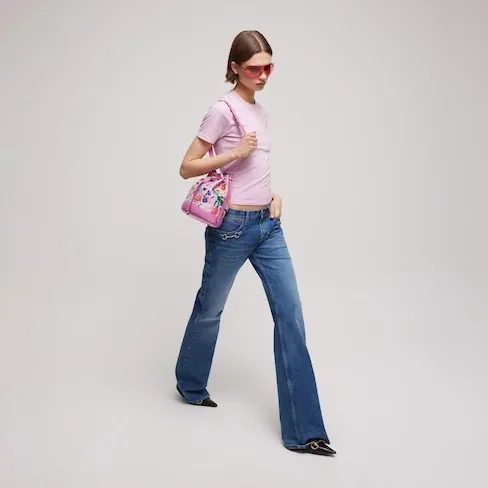 Gucci Venice Small Bucket Bag / Pink/ Multicolor Gucci Flora Coated Canvas Palladium Hardware