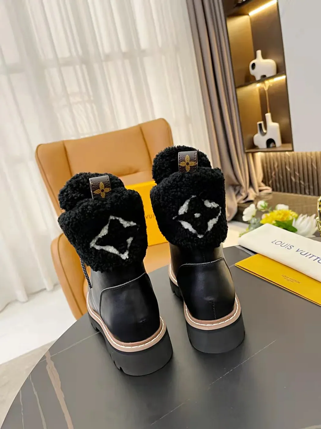 Louis Vuitton Territory Flat Military Boots Black for Women