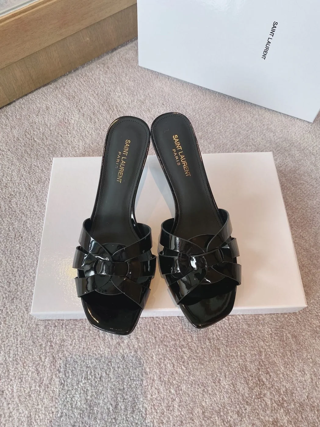 Saint Laurent Tribute Heeled Mules Black YSL
