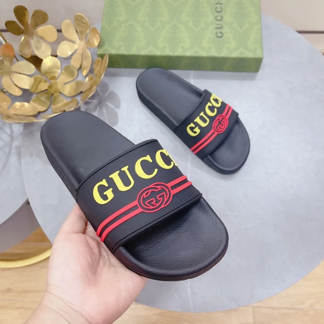 Gucci Logo Rubber Slide Black Red And Yellow for Men Gucci Logo Rubber Slide Black Red And Yellow for Men