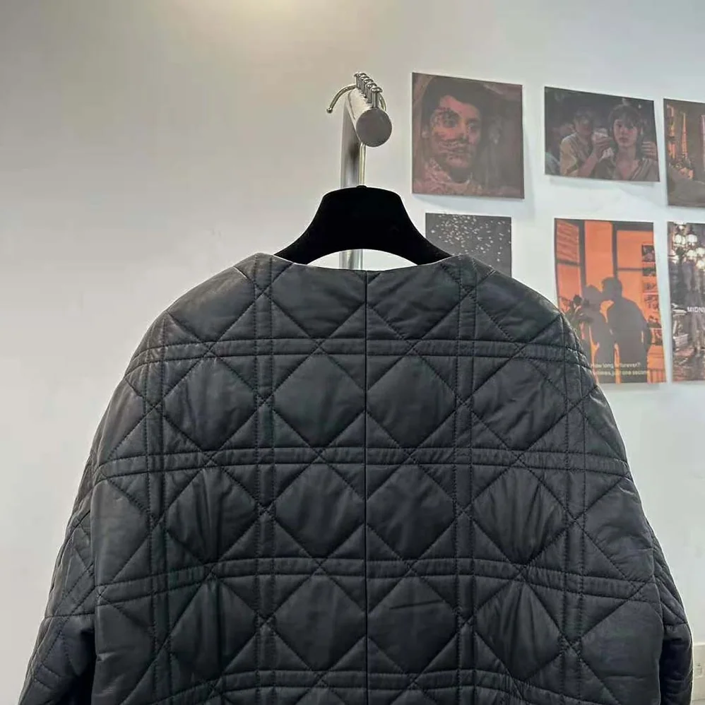 Dior Macrocannage Peacot Black Quilted Technical Taffeta for Women
