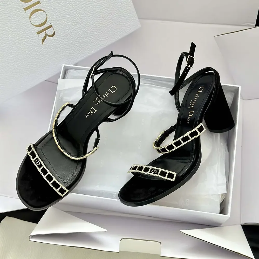 Dior Diorissime Heeled Sandal Black Suede Goatskin and Silver for Women in Tone Strass