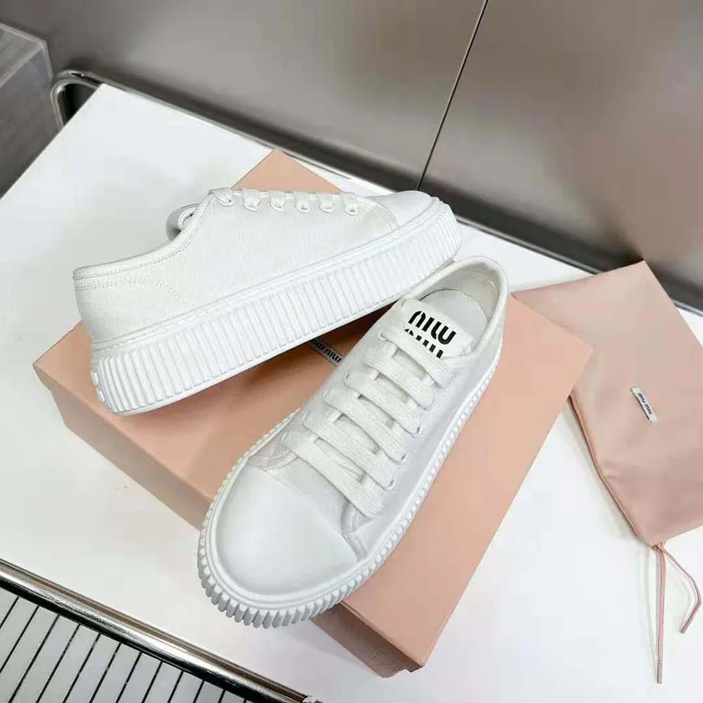 Miu Miu Denim Sneakers EVA Sole with Logo for Women in White