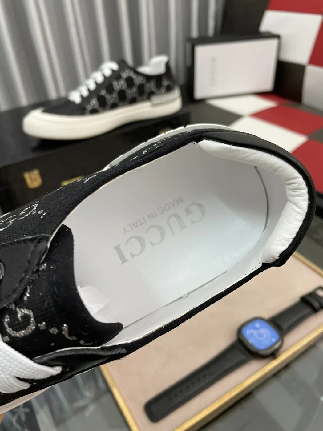 Gucci GG Embroidery Sneaker With Web Black for Men Gucci GG Embroidery Sneaker With Web Black for Men