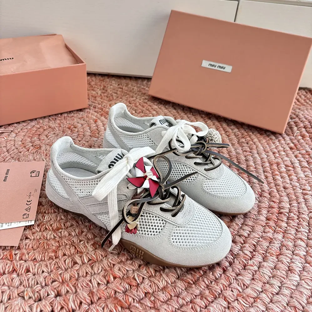 Miu Miu Gymnasium Mesh and Suede Sneakers for Women in White