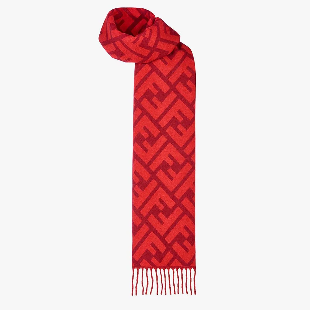 Fendi Long Scarf with Fringed Edges for Women in Red Fendi Long Scarf with Fringed Edges for Women in Red