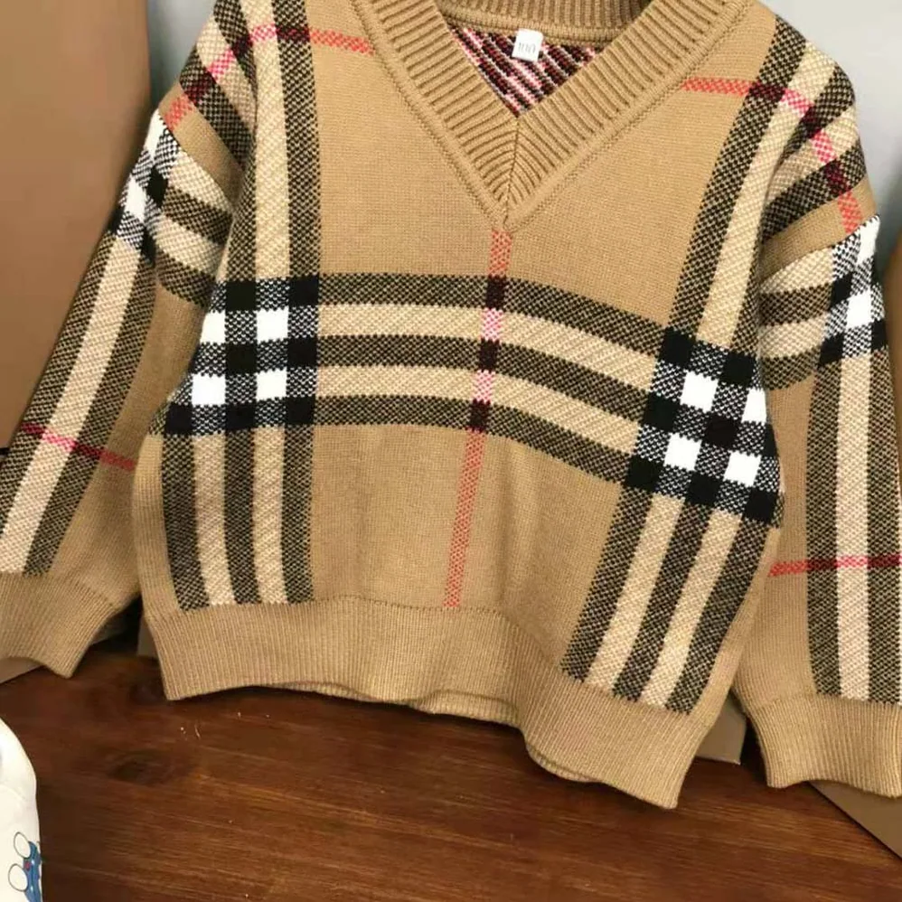 Burberry Kids' Check Wool Sweater in Beige