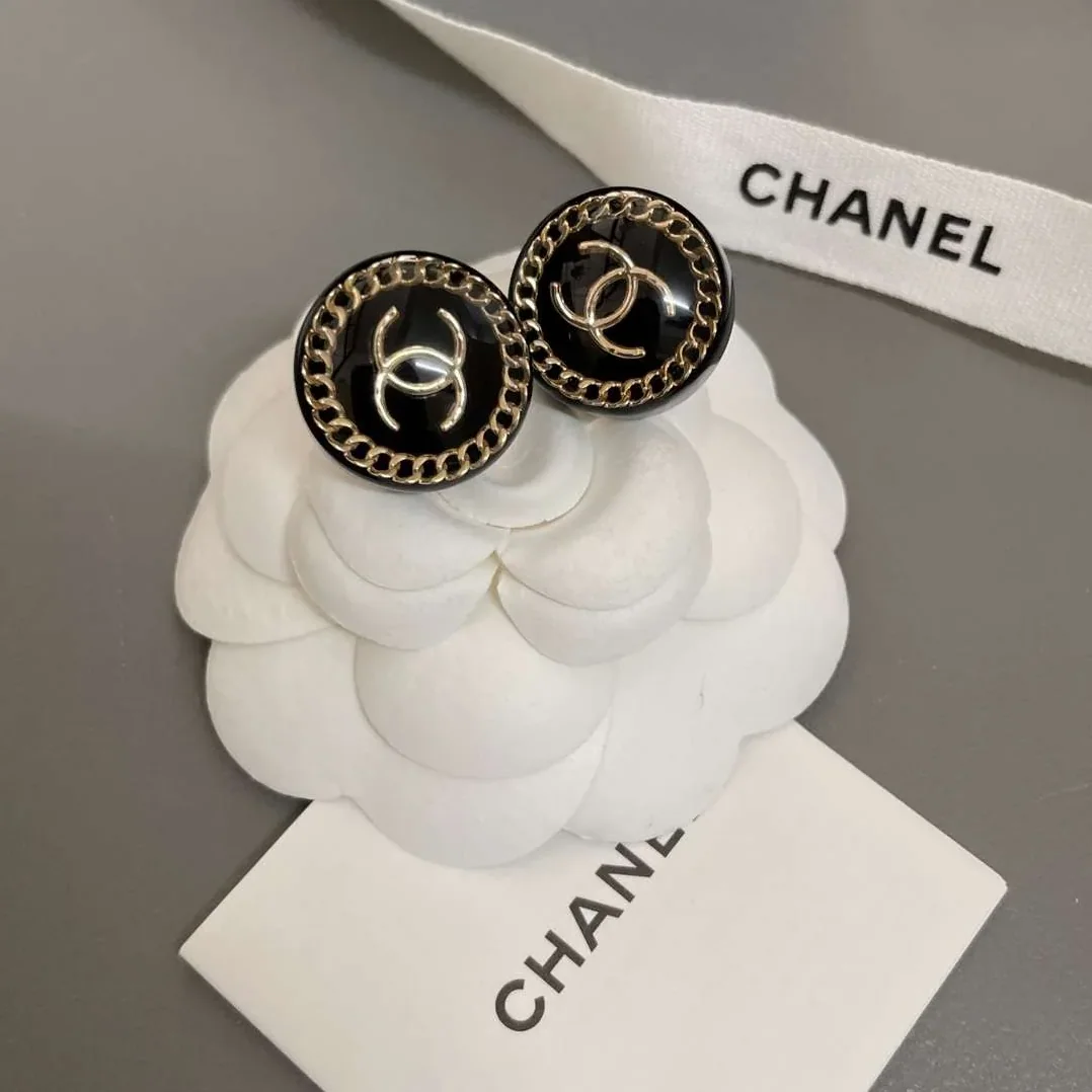 Chanel Round Acrylic Stud Earrings Black Chanel Round Acrylic Stud Earrings Black