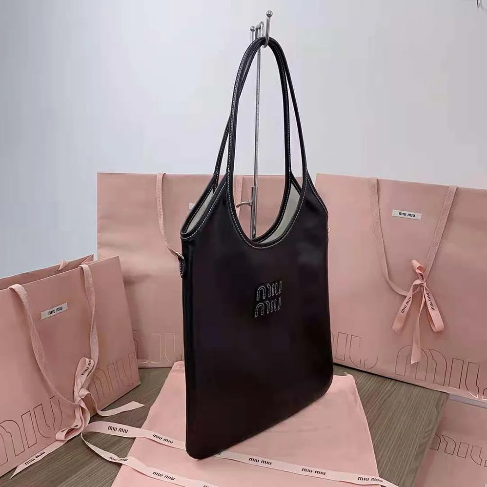 Miu Miu IVY Leather Bag with Leather Lettering Logo for Women in Black Miu Miu IVY Leather Bag with Leather Lettering Logo for Women in Black
