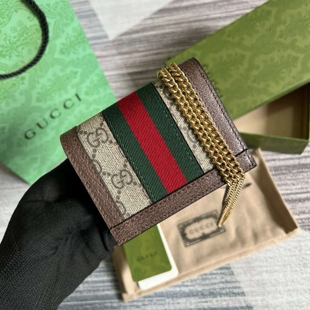 Ophidia GG Card Case Wallet Supreme Canvas Beige /