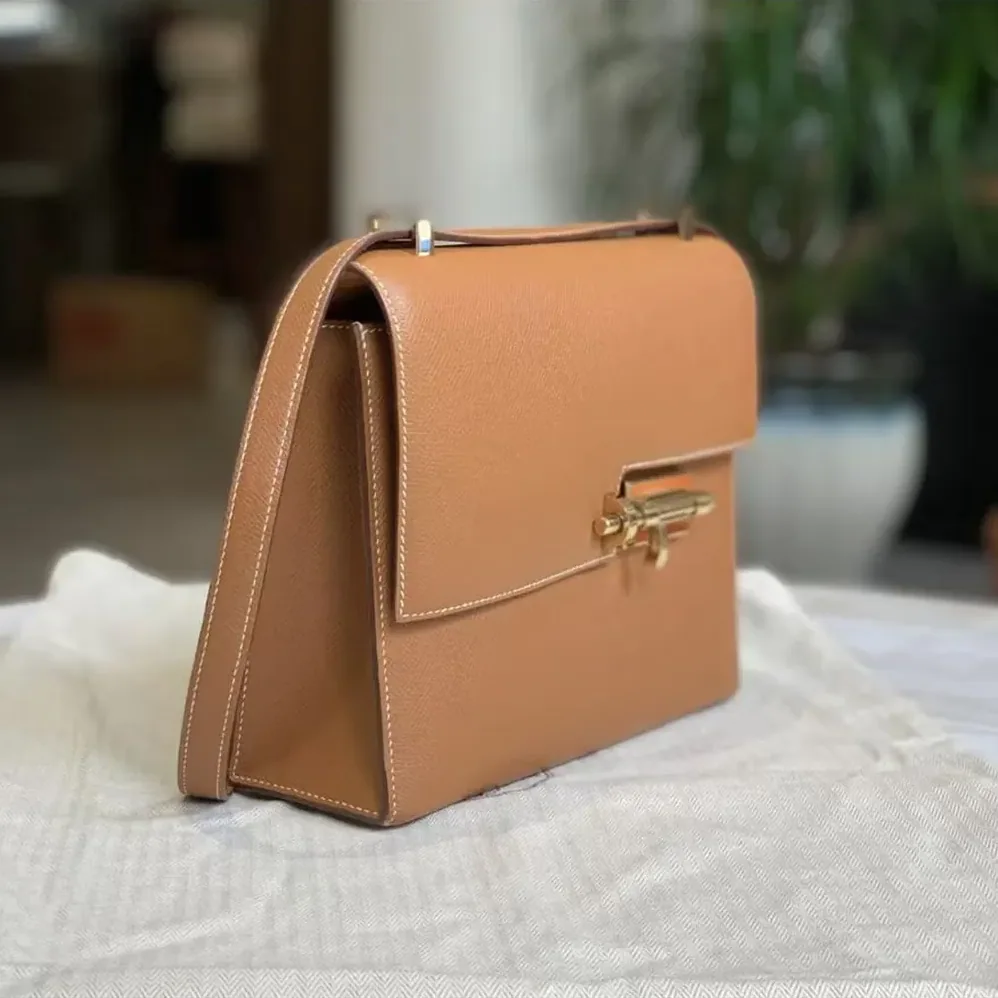 Hermes Verrou 21 Bag in Epsom Leather for Women in Brown/Gold Hermes Verrou 21 Bag in Epsom Leather for Women in Brown/Gold