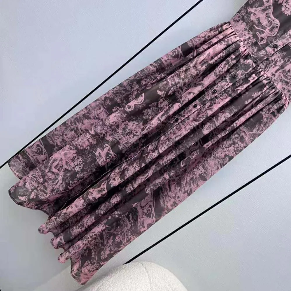 Dior Dioriviera Mid-length Shirt Dress Gray and Pink Cotton Muslin with Toile de Jouy Reverse Motif for Women Dior Dioriviera Mid-length Shirt Dress Gray and Pink Cotton Muslin with Toile de Jouy Reverse Motif for Women