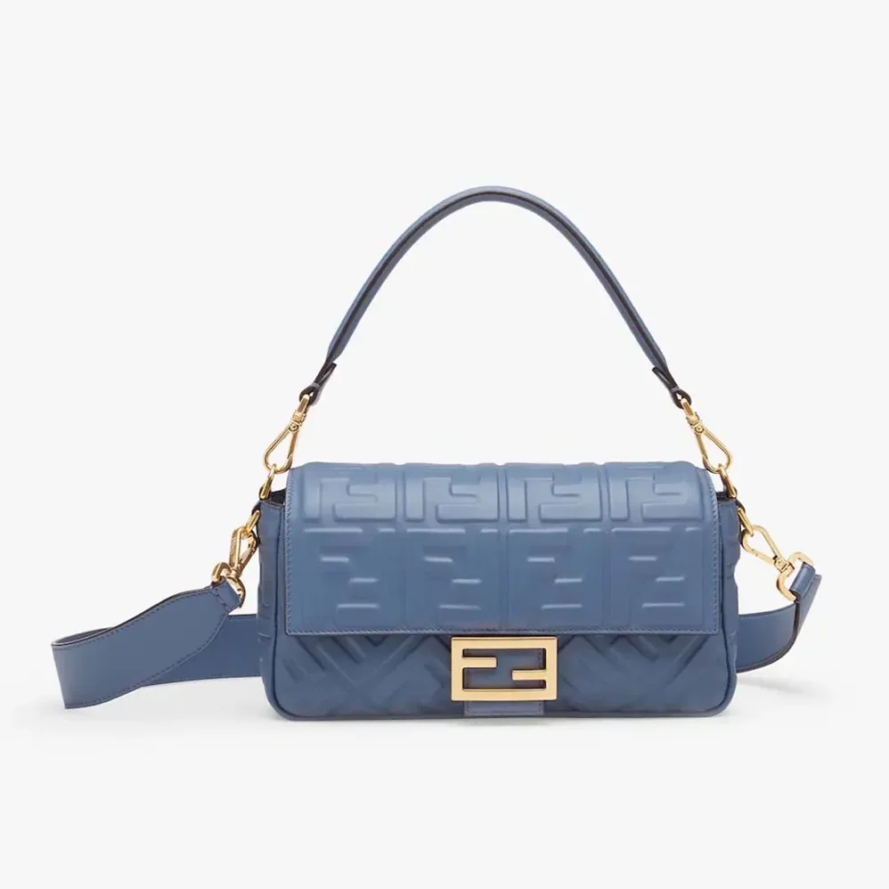 Fendi Medium Baguette Blue Leather Bag for Women