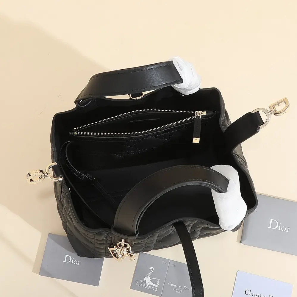 Dior Small Dior Toujours Bag Black Macrocannage Calfskin for Women