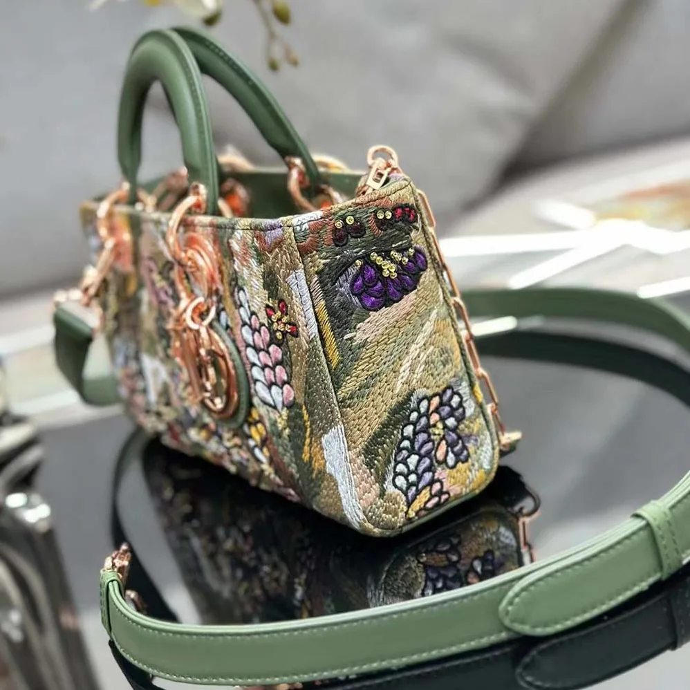 Dior Medium Lady D-joy Bag Beige Multicolor Brocart Embroidery for Women Dior Medium Lady D-joy Bag Beige Multicolor Brocart Embroidery for Women