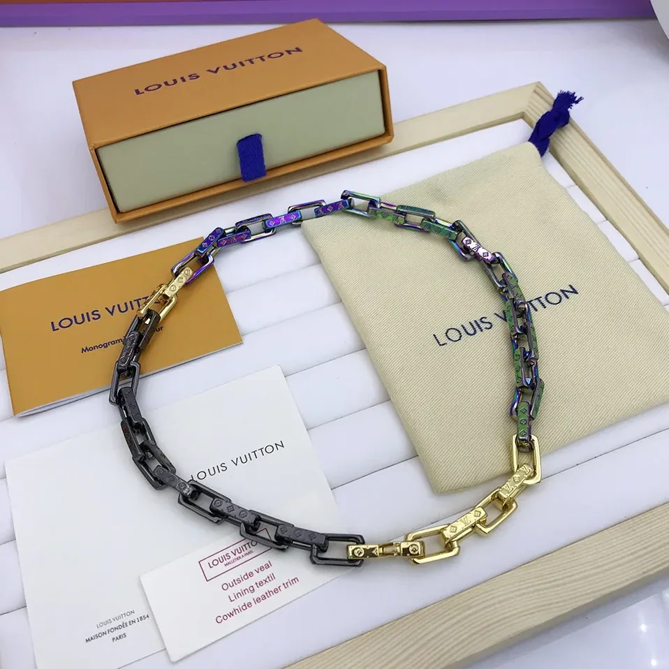 Louis Vuitton Combinating Color Monogram Chain Necklace Multicolor