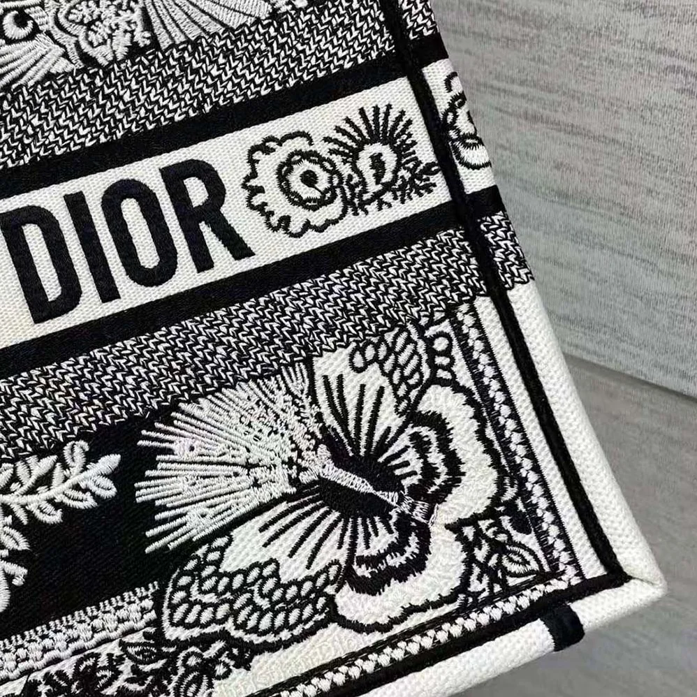 Dior Medium Dior Book Tote Black and White Butterfly Bandana Embroidery for Women