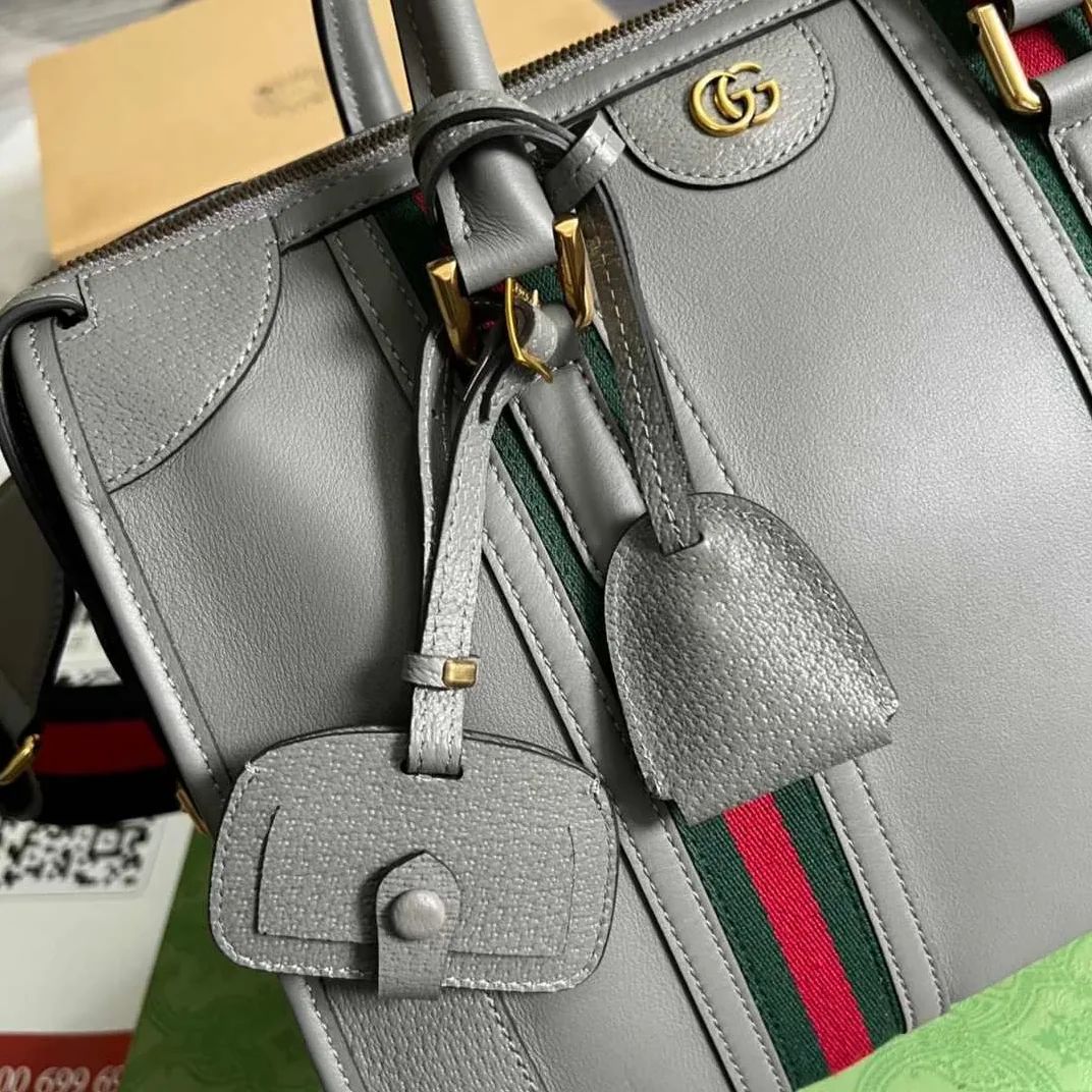 Gucci Double G-Detailed Smooth Medium Handbag Grey /