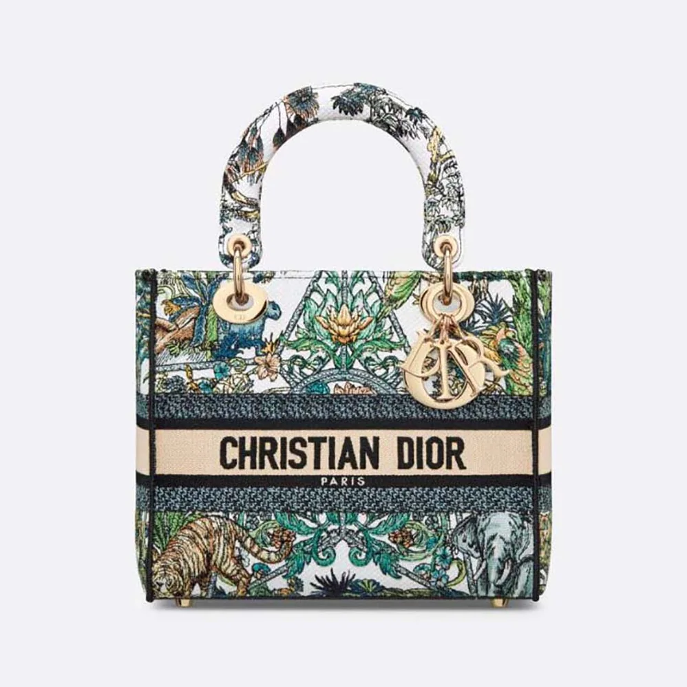 Dior Medium Lady D-lite Bag White Multicolor Étoile de Voyage Embroidery for Women Dior Medium Lady D-lite Bag White Multicolor Étoile de Voyage Embroidery for Women