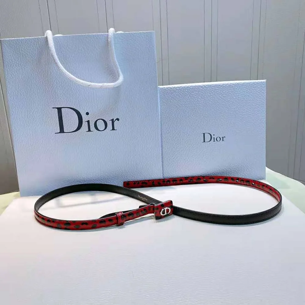 Dior Bobby Belt Fuchsia and Black D-Leopard Print Smooth Calfskin-12 MM for Women