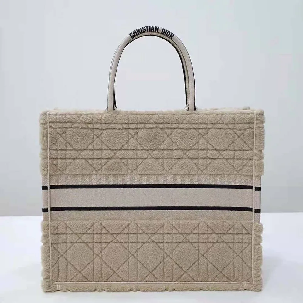 Dior Large Dior Book Tote Beige Cannage Shearling for Women