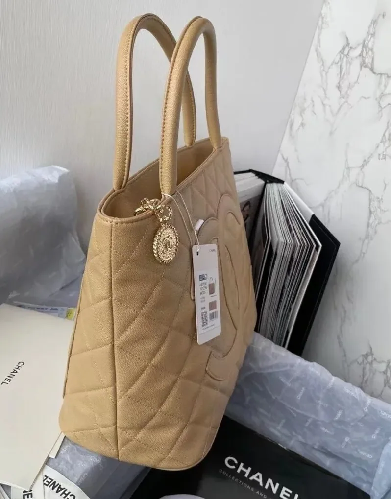 Chanel Medallion Tote Shoulder Beige Bag /