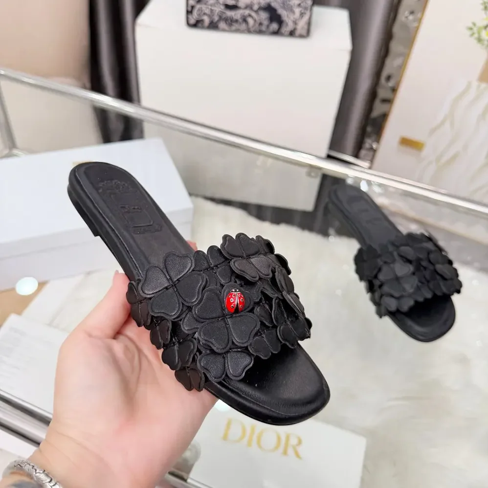 Dior Bloom Slide Black Dior Clover Embroidered Lambskin for Women