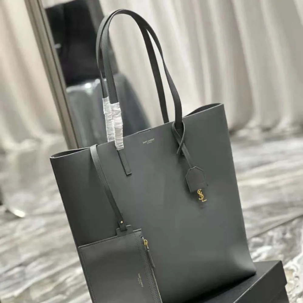 Saint Laurent YSL Shopping Saint Laurent N/S in Supple Leather for Women in Gray