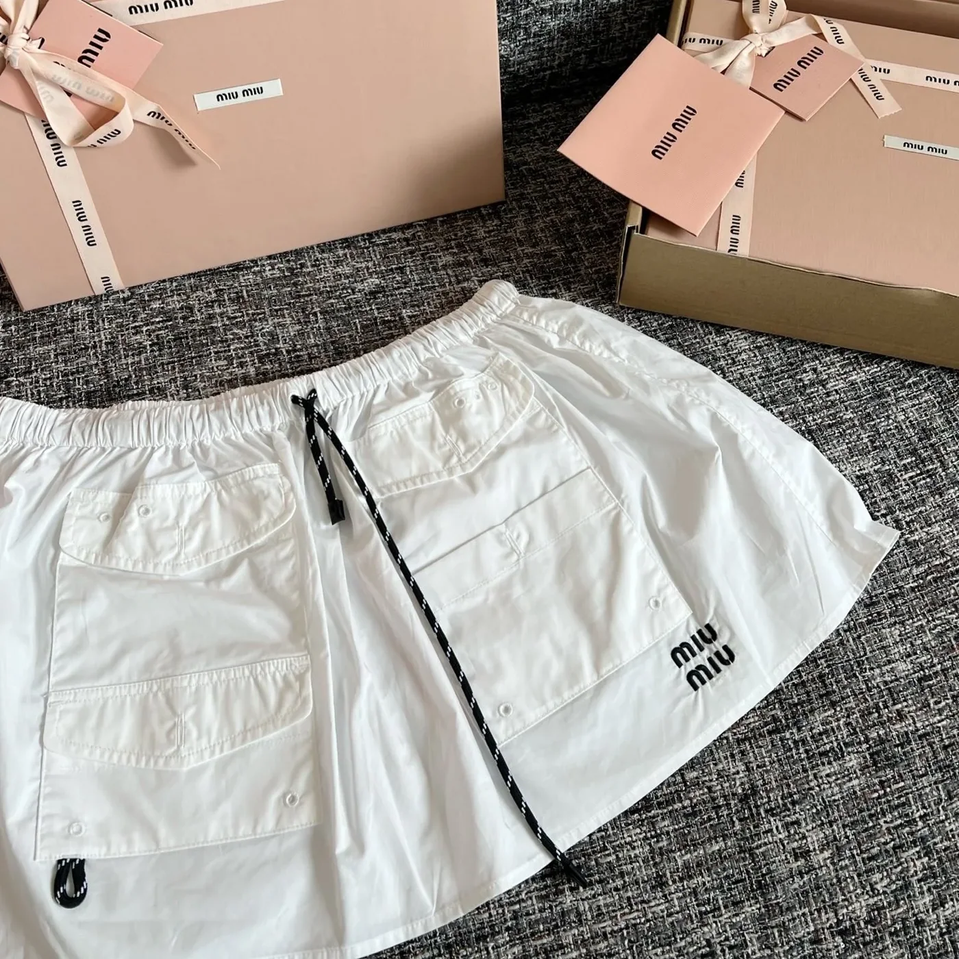 Miu Miu Technical Poplin Utility Mini Skirt White