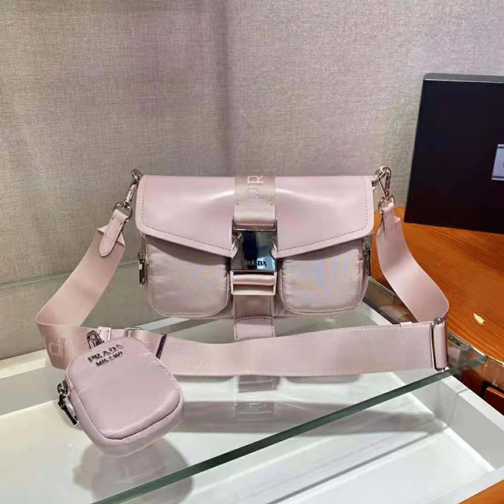 Prada Pocket Nylon and Brushed Leather Bag for Women in Pink Prada Pocket Nylon and Brushed Leather Bag for Women in Pink