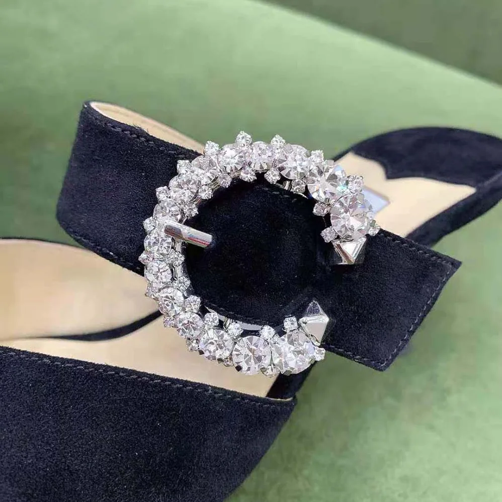 Jimmy Choo Marta 70 Black Suede Mules with Crystal Buckle for Women Jimmy Choo Marta 70 Black Suede Mules with Crystal Buckle for Women