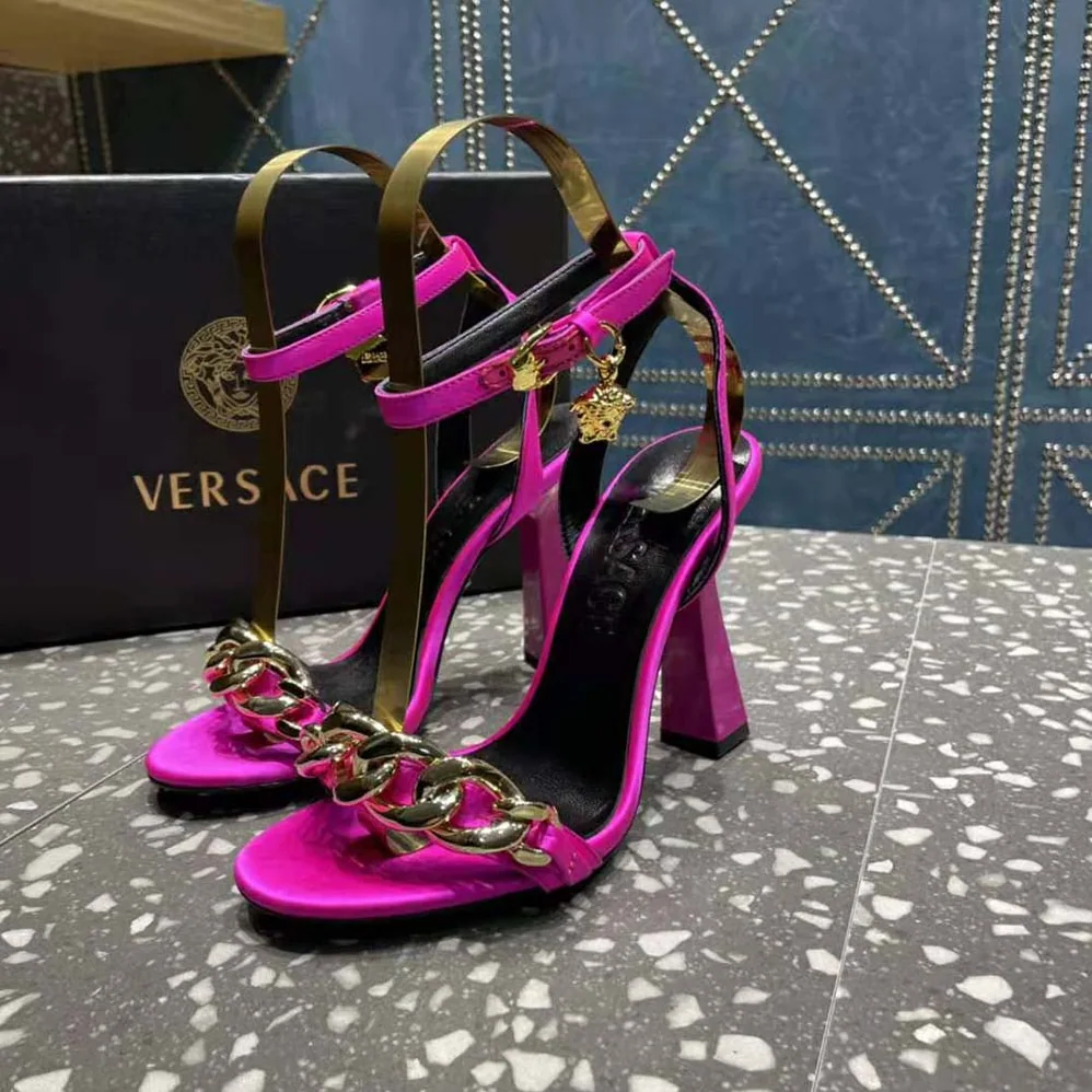 Versace Medusa Chain High Heel Sandals for Women in Rose Versace Medusa Chain High Heel Sandals for Women in Rose