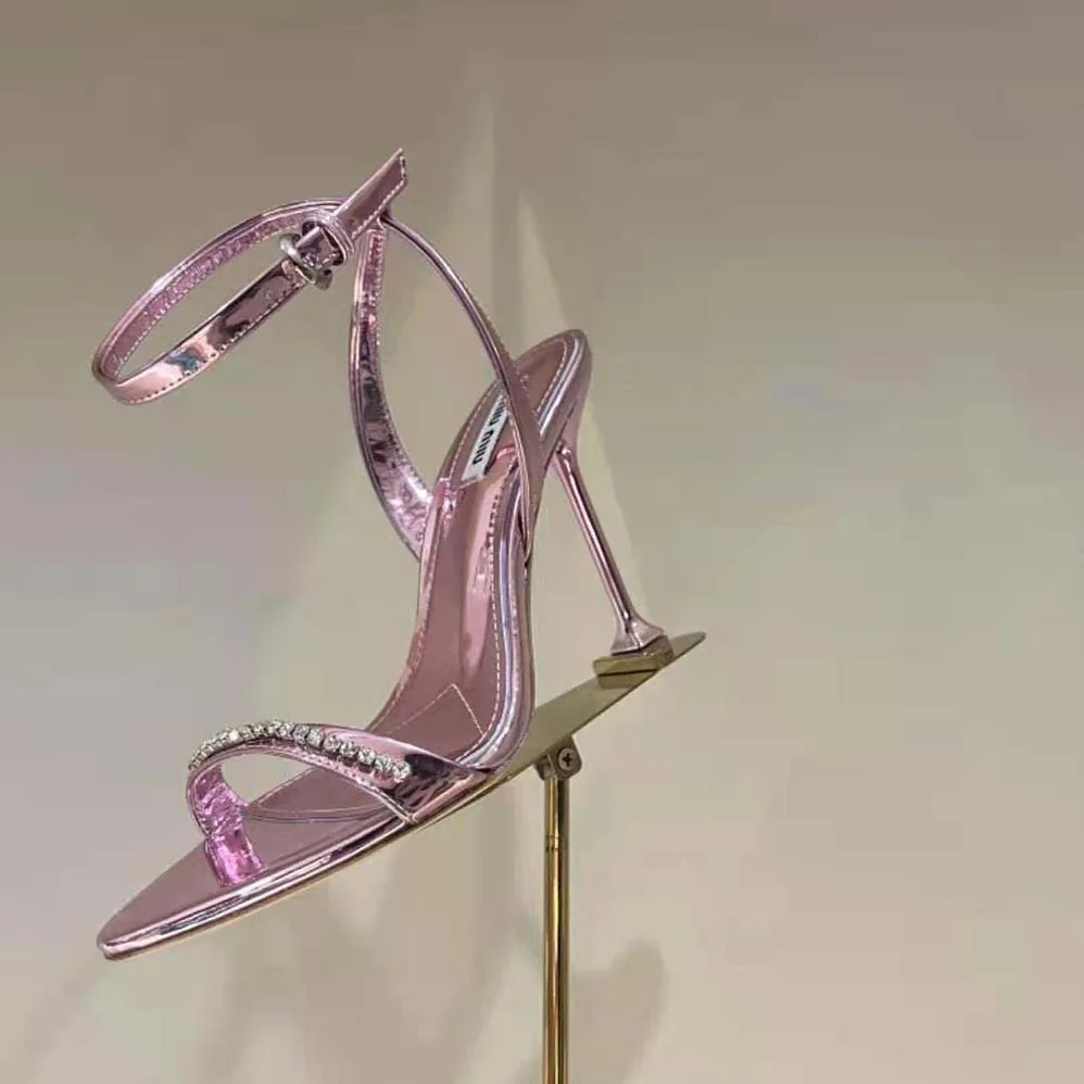 Miu Miu Metallic Leather Sandals for Women in Pink